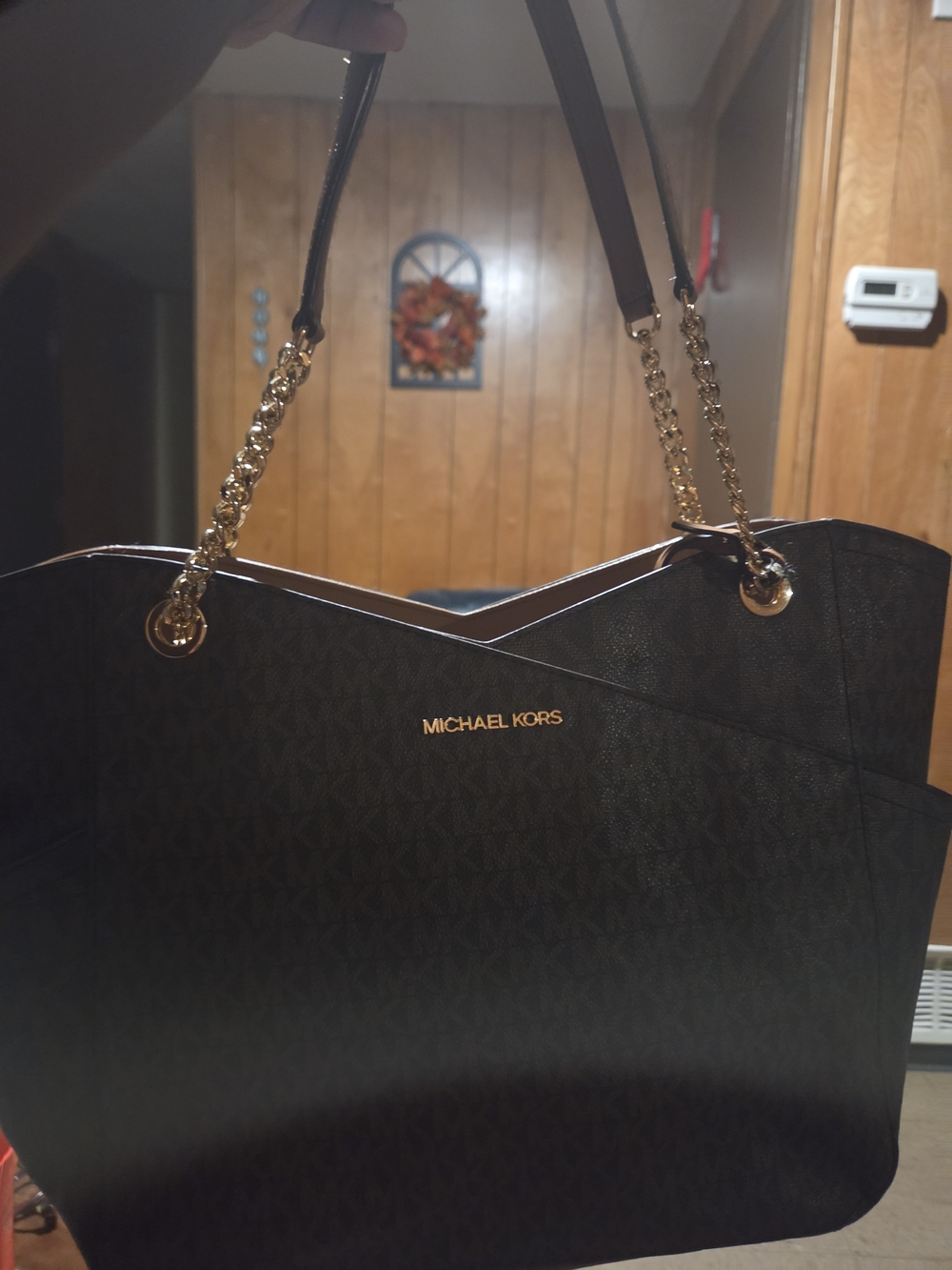 Michael Kors Black Logo-Print Chain Strap Tote